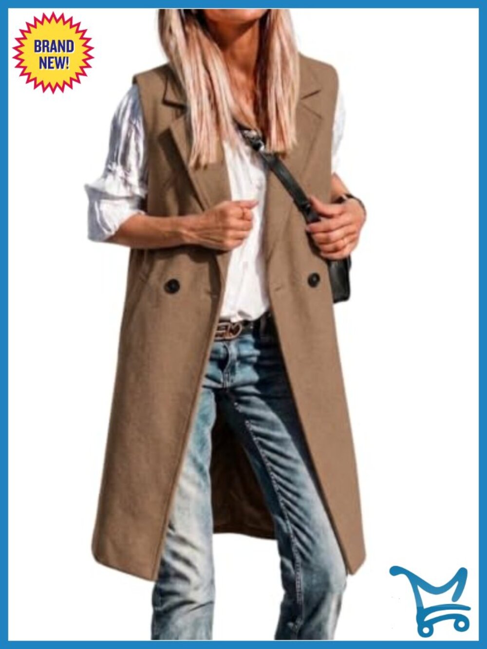Womens Sleeveless Wool Blend Long Vest Notch Lapel Button Front Office Work Coat